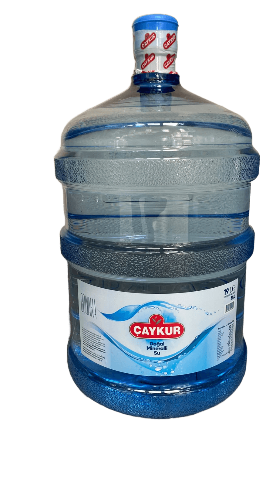 Çaykur 19 litre damacana su, şeffaf arka plan üzerinde ön görünüm